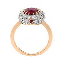 Bayco Platinum and 18K Rose Gold Oval Ruby and Diamond Halo Ring