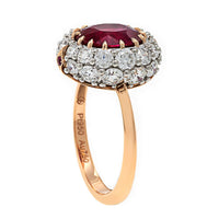 Bayco Platinum and 18K Rose Gold Oval Ruby and Diamond Halo Ring