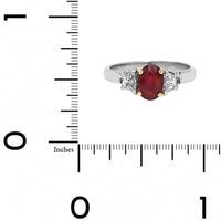 Platinum 3 Stone Oval Ruby and Diamond Ring