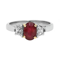 Platinum 3 Stone Oval Ruby and Diamond Ring