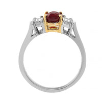 Platinum 3 Stone Oval Ruby and Diamond Ring