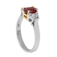 Platinum 3 Stone Oval Ruby and Diamond Ring