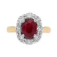 18K Yellow Gold and Platinum Oval Ruby and Diamond Halo Ring