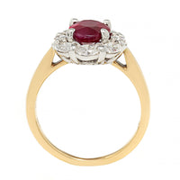 18K Yellow Gold and Platinum Oval Ruby and Diamond Halo Ring