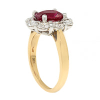 18K Yellow Gold and Platinum Oval Ruby and Diamond Halo Ring
