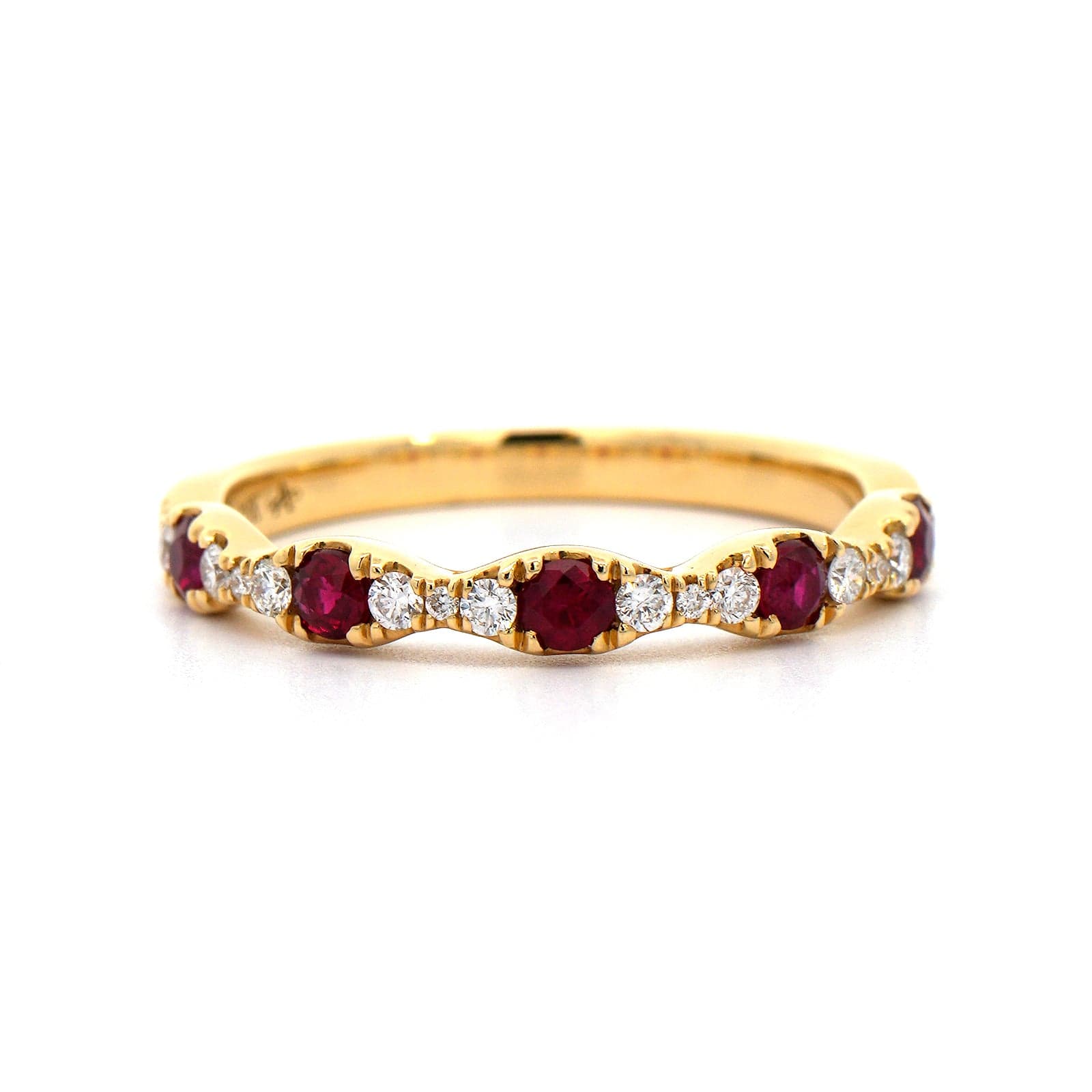 18K Yellow Gold Alternating Diamond and Ruby Wedding Ring