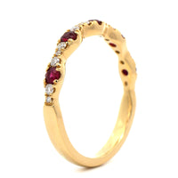 18K Yellow Gold Alternating Diamond and Ruby Wedding Ring