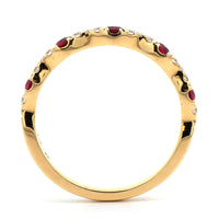 18K Yellow Gold Alternating Diamond and Ruby Wedding Ring