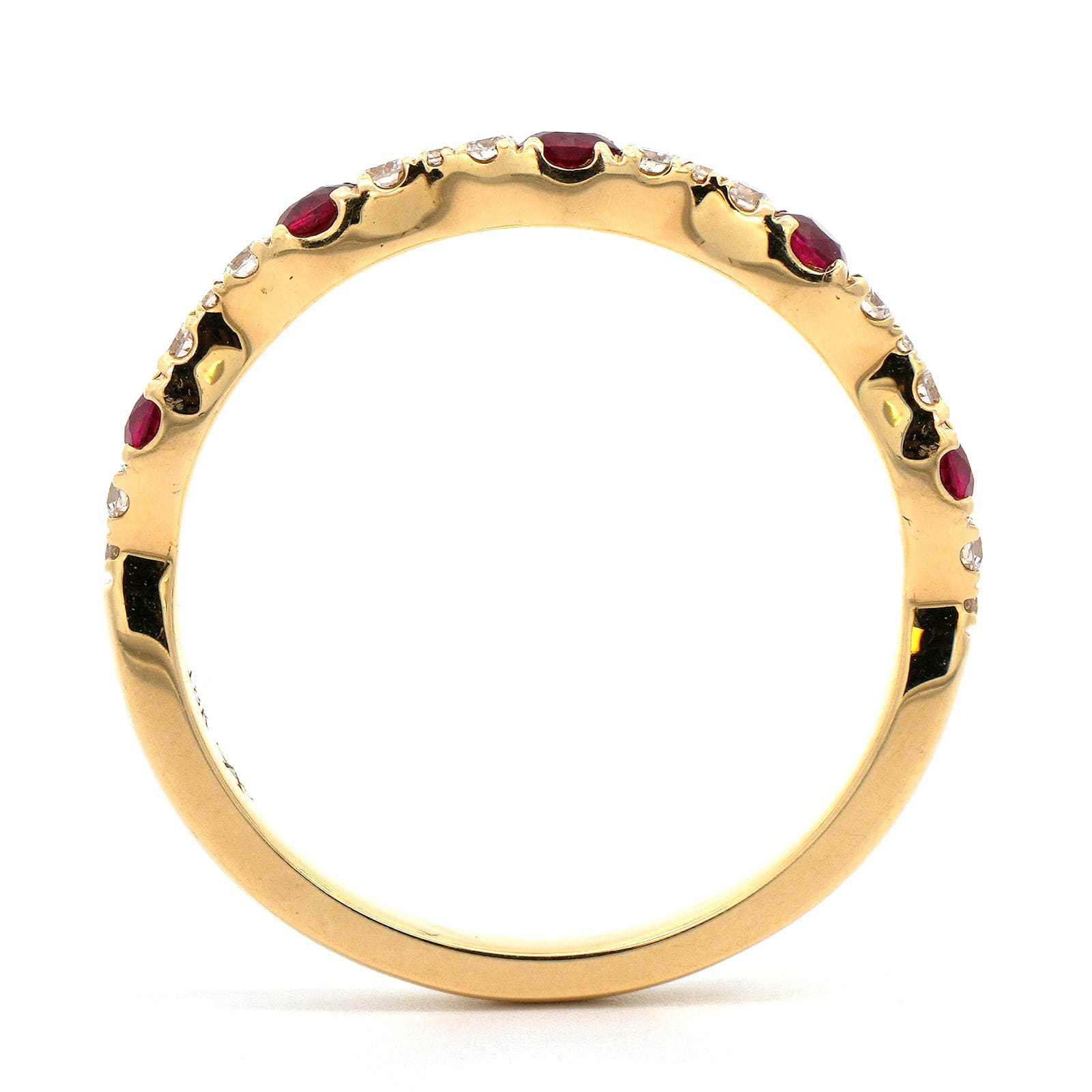 18K Yellow Gold Alternating Diamond and Ruby Wedding Ring