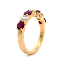 18K Yellow Gold 7 Stone Alternating Diamond and Ruby Wedding Ring