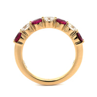 18K Yellow Gold 7 Stone Alternating Diamond and Ruby Wedding Ring