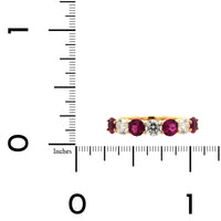 18K Yellow Gold 7 Stone Alternating Diamond and Ruby Wedding Ring