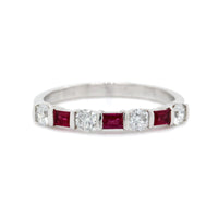 Platinum Bar Set Diamond and Ruby Band
