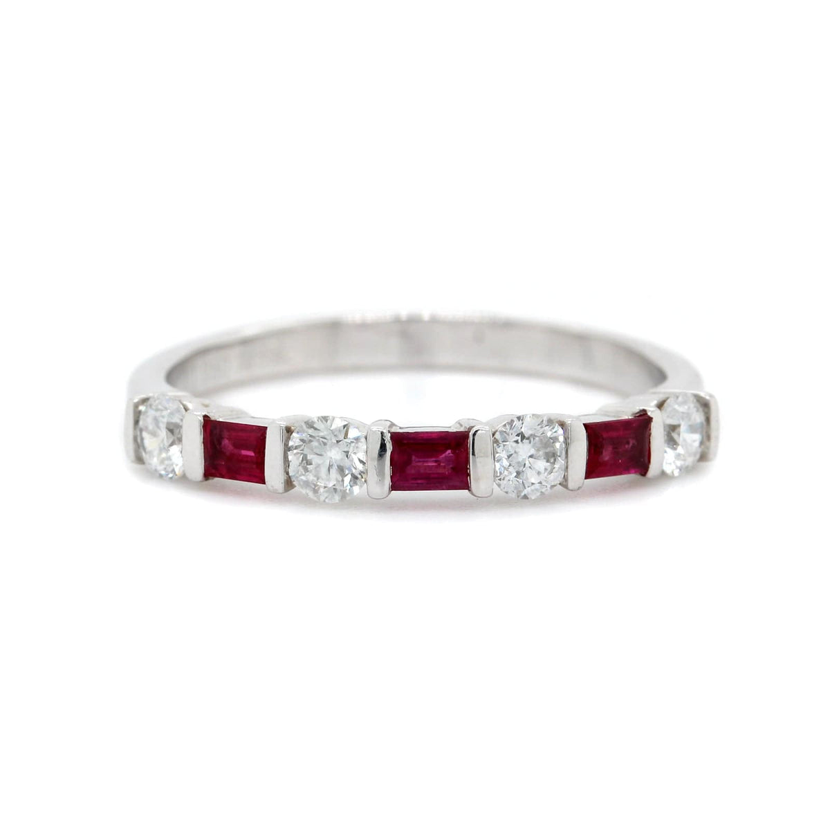 Platinum Bar Set Diamond and Ruby Band