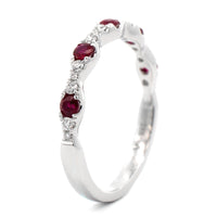 18K White Gold Prong Set Diamond and Ruby Band
