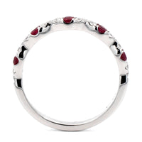 18K White Gold Prong Set Diamond and Ruby Band