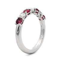 Platinum 7 Stone Shared Prong Alternating Ruby and Diamond Band