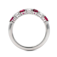 Platinum 7 Stone Shared Prong Alternating Ruby and Diamond Band