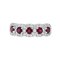 18K White Gold Ruby and Diamond Halo Band