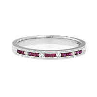 18K White Gold Round Diamond and Ruby Channel Set Band