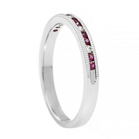 18K White Gold Round Diamond and Ruby Channel Set Band