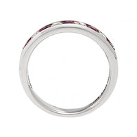 18K White Gold Round Diamond and Ruby Channel Set Band