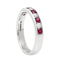 18K White Gold Round Diamond and Ruby Channel Set Band