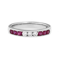 18K White Gold Round Diamond and Ruby Channel Set Band