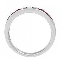 18K White Gold Round Diamond and Ruby Channel Set Band