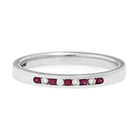18K White Gold Round Diamond and Ruby Channel Set Band