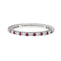 18K White Gold Prong Set Diamond and Ruby Eternity Band