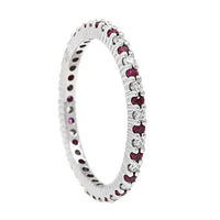 18K White Gold Prong Set Diamond and Ruby Eternity Band