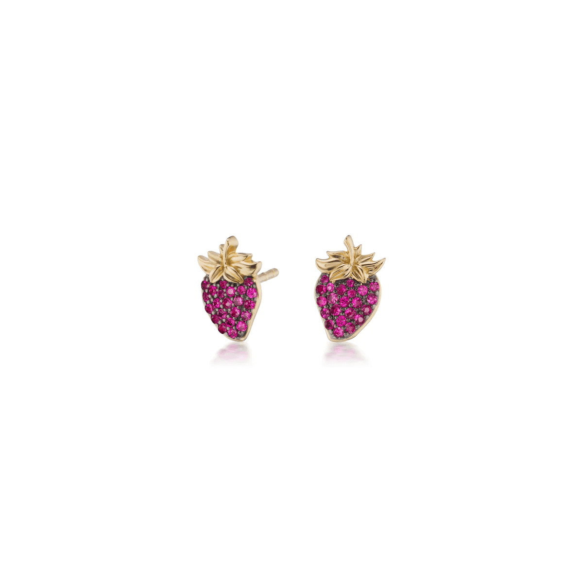 18K Yellow Gold Ruby Strawberry Stud Earrings