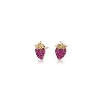18K Yellow Gold Ruby Strawberry Stud Earrings