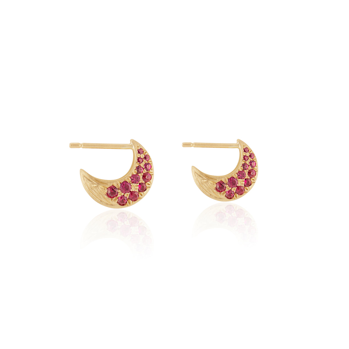 14K Yellow Gold Small Lunar Ruby Hoops