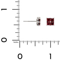 14K White Gold Princess Cut Cluster Ruby Stud Earrings