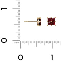 14K Yellow Gold Princess Cut Cluster Ruby Stud Earrings