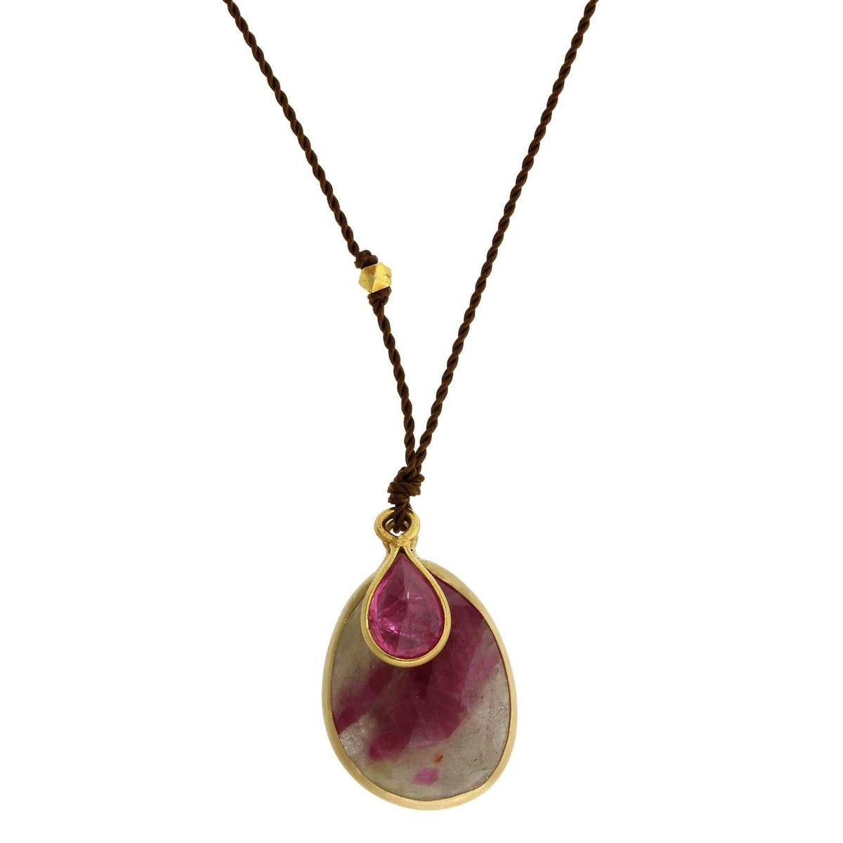 18K Yellow Gold Double Ruby Pendant
