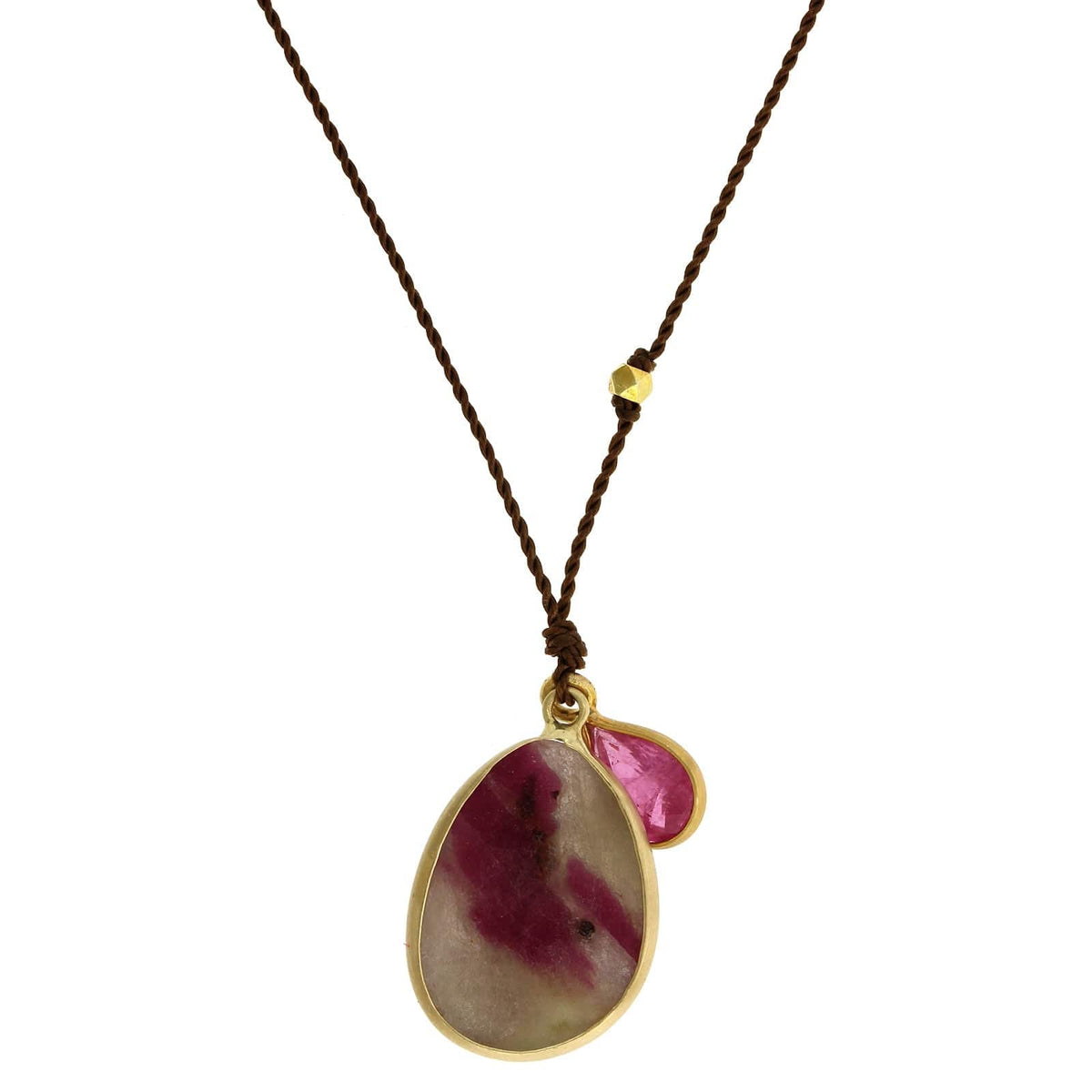 18K Yellow Gold Double Ruby Pendant