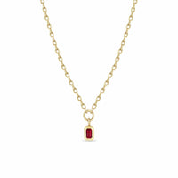 Zoe Chicco 14K Yellow Gold Bezel Set Ruby Square Oval Chain Necklace