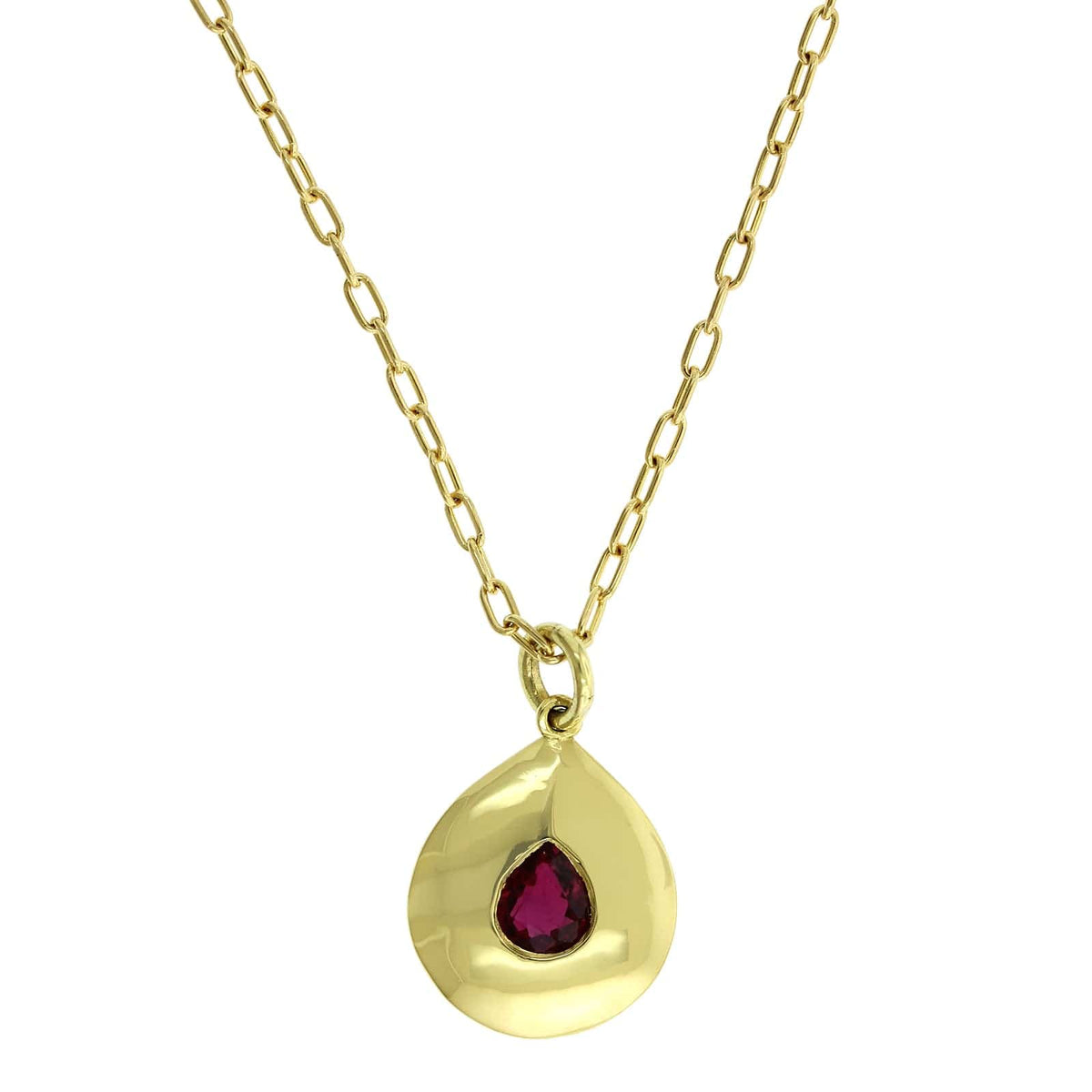 18K Yellow Gold Pear Shape Bezel Set Ruby Pendant