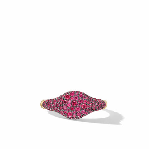 Petite Pavé Pinky Ring in 18K Yellow Gold with Red Rubies