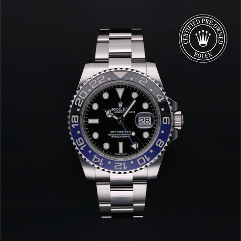 Rolex Certified Pre-Owned GMT Master II in Oyster, 40 mm, Stainless Steel 116710BLNR watch available at Long's Jewelers.