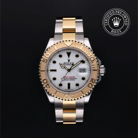 Rolex Certified Pre-Owned Yacht-Master in Oyster, 40 mm, Stainless Steel and yellow gold 16623 watch available at Long's Jewelers.