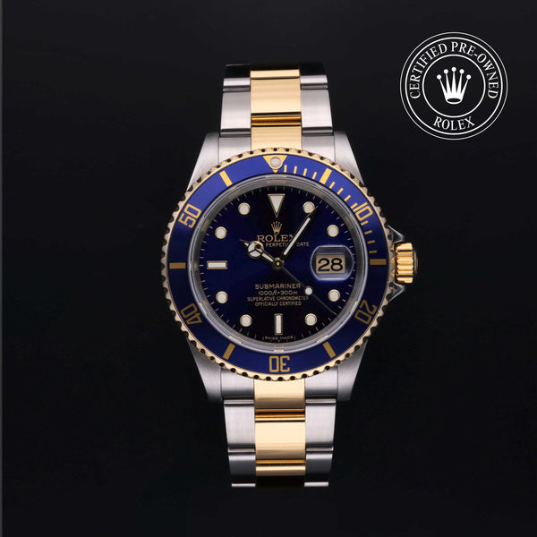 Rolex Certified Pre-Owned Submariner in Oyster, 40 mm, Stainless Steel and yellow gold 16613 watch available at Long's Jewelers.