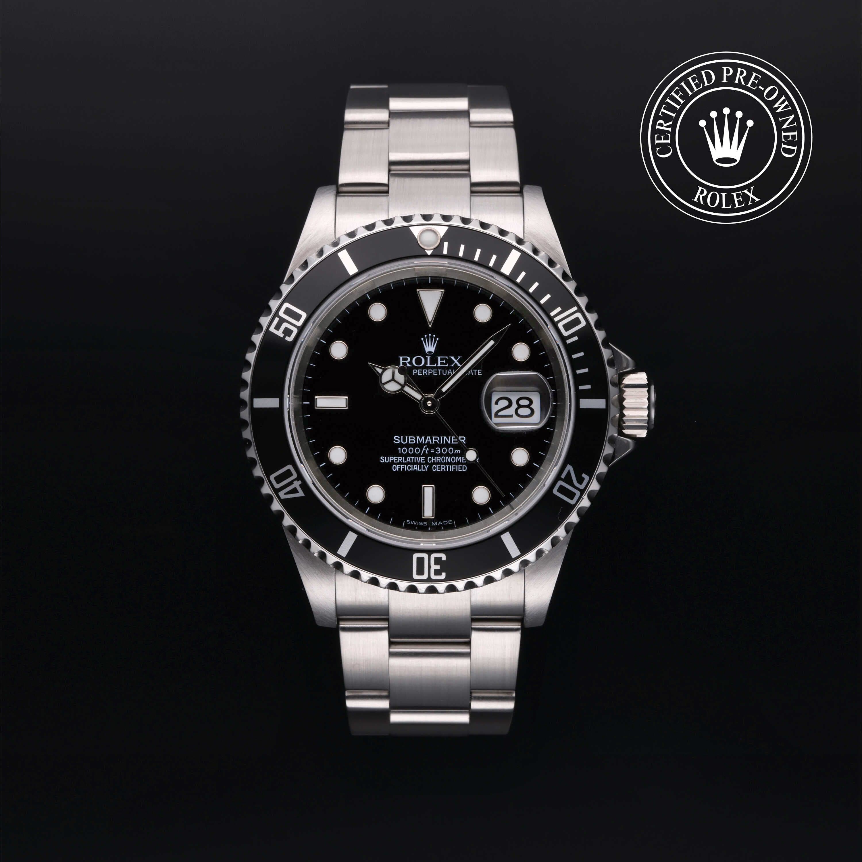 Rolex Certified Pre-Owned Submariner in Oyster, 40 mm, Stainless Steel 16610 watch available at Long's Jewelers.