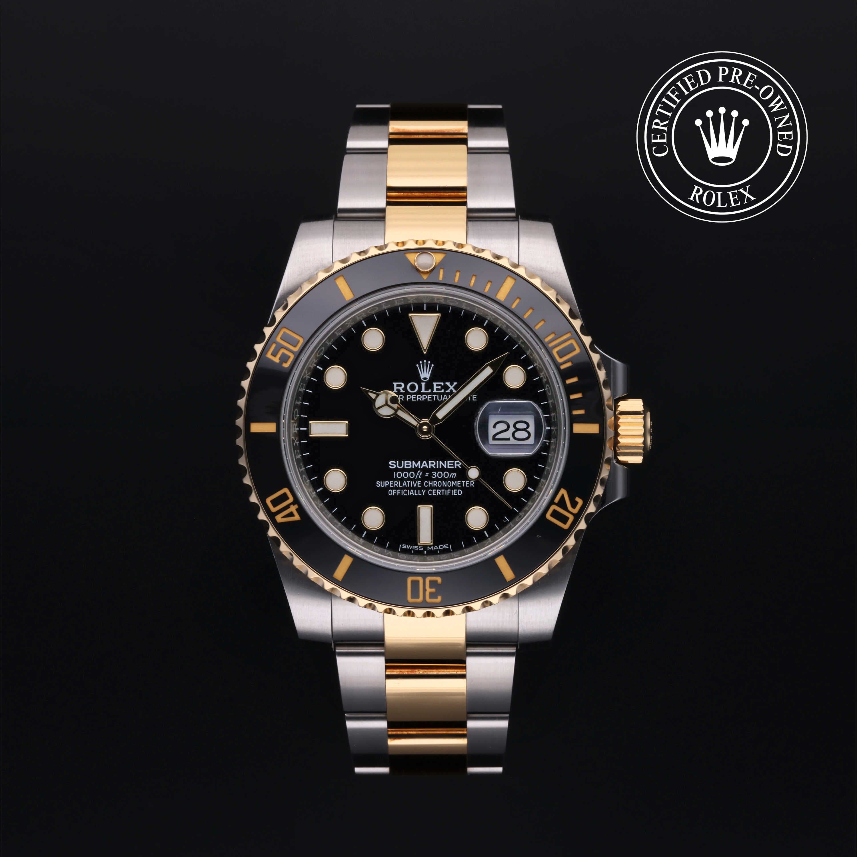 Rolex Certified Pre-Owned Submariner in Oyster, 42 mm, Stainless Steel and yellow gold 116613LN watch available at Long's Jewelers.
