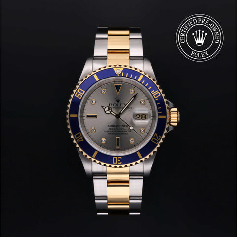 Rolex Certified Pre-Owned Submariner in Oyster, 40 mm, Stainless Steel and yellow gold 16613 watch available at Long's Jewelers.