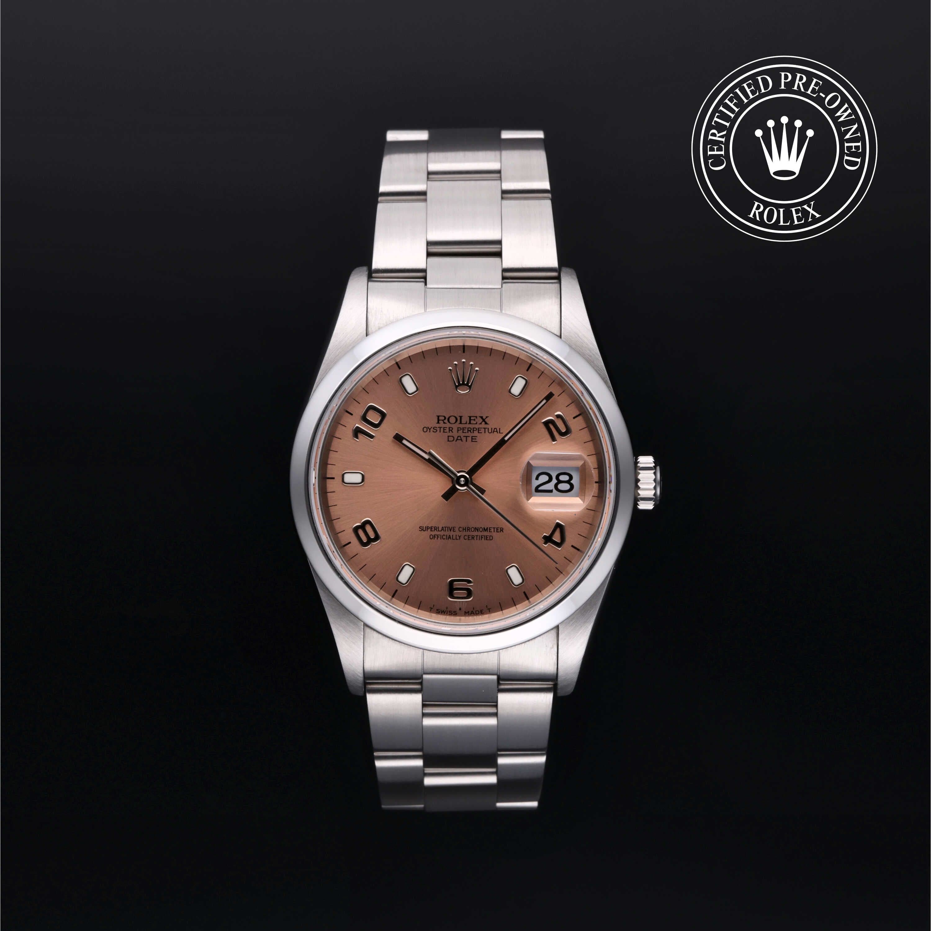 Rolex Certified Pre-Owned Oyster Perpetual in Oyster, 34 mm, Stainless Steel 15200 watch available at Long's Jewelers.