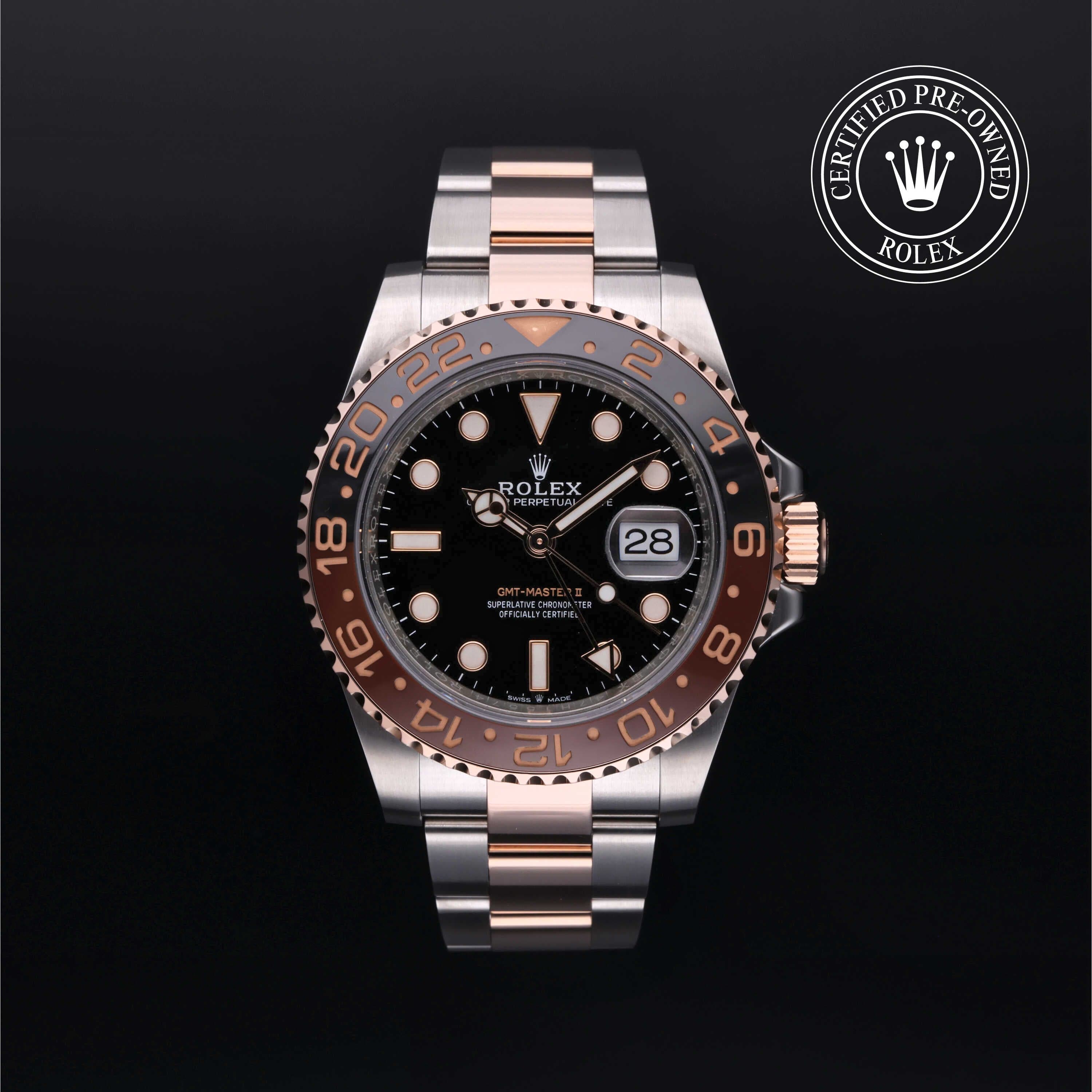 Rolex Certified Pre-Owned GMT Master II in Oyster, 40 mm, Stainless Steel and everose gold 126711CHNR watch available at Long's Jewelers.